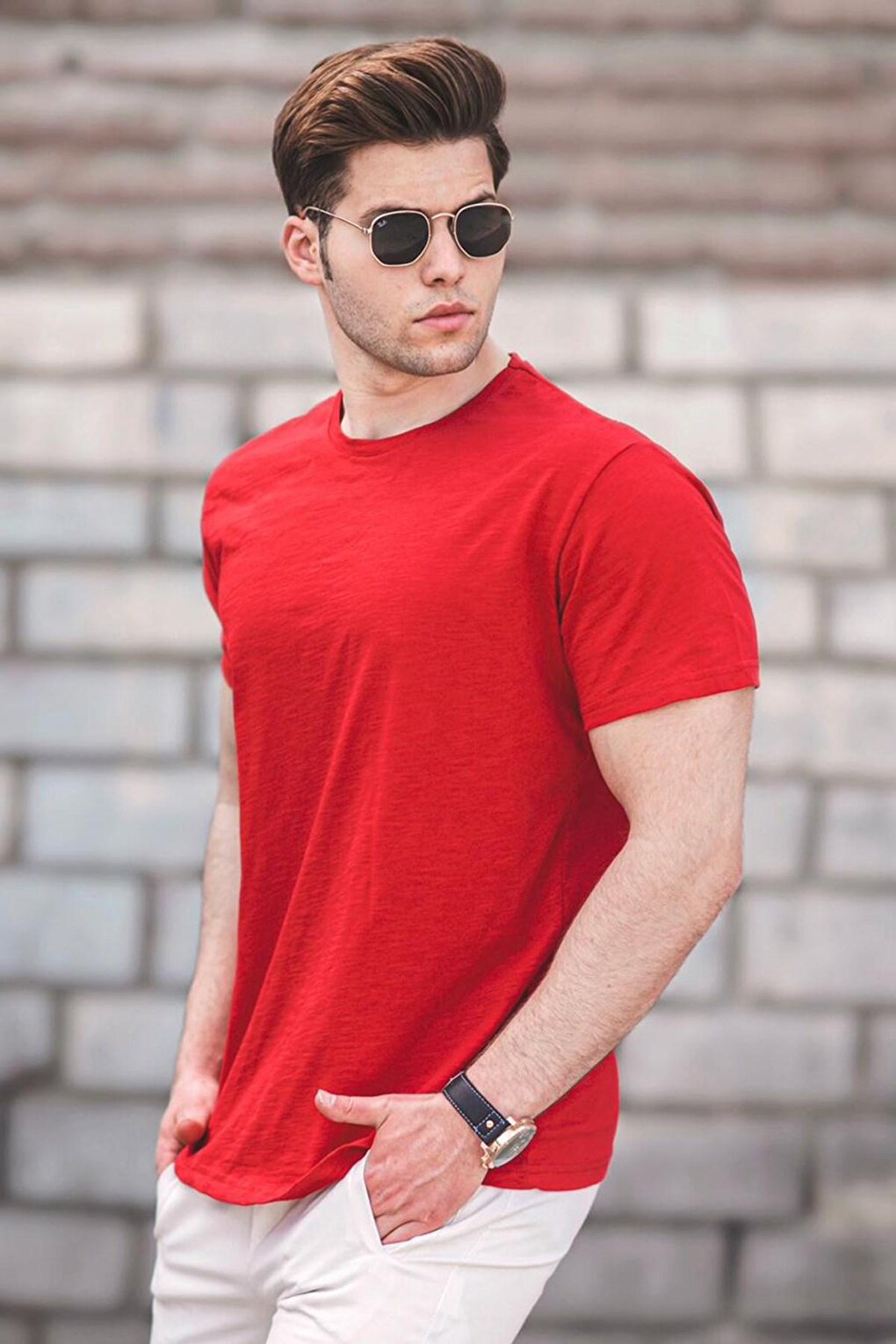 Мужская красная базовая футболка 5268 MADMEXT