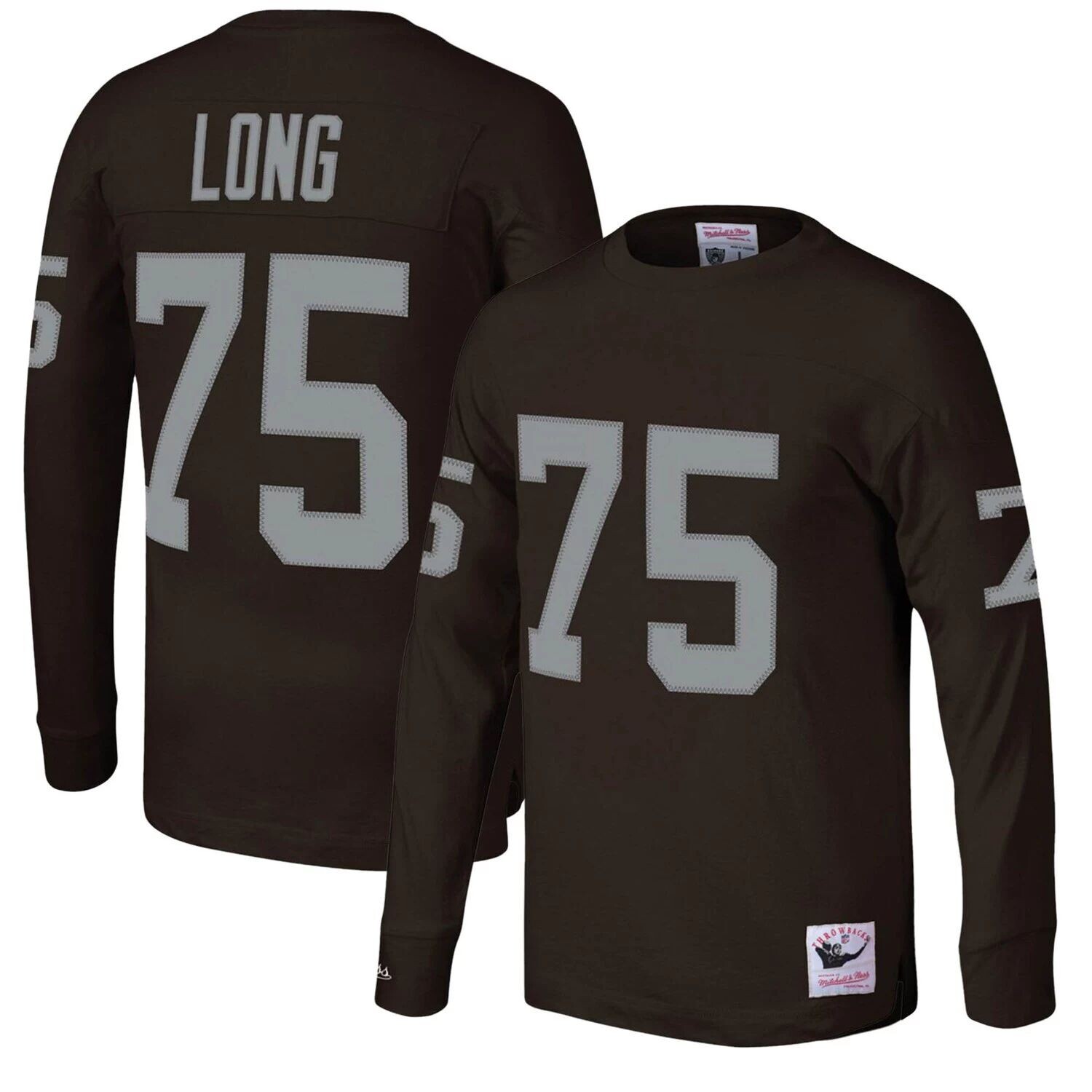 

Мужская футболка Mitchell & Ness Howie Long Black Los Angeles Raiders Throwback с именем и номером игрока в отставке с длинными рукавами