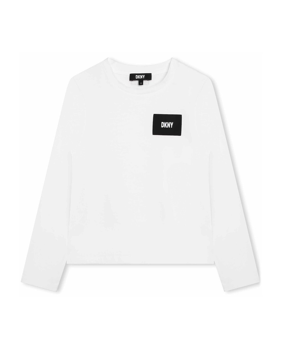 

Белая хлопковая футболка для девочки DKNY, белый