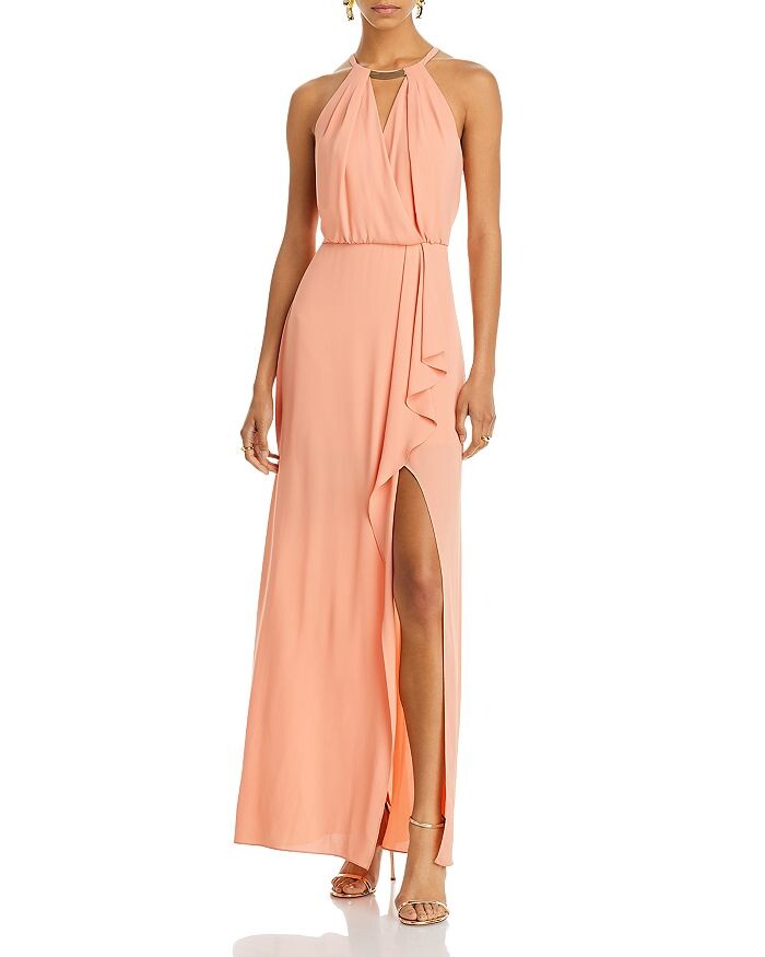

Платье с драпированным колье и бретелькой через шею BCBGMAXAZRIA