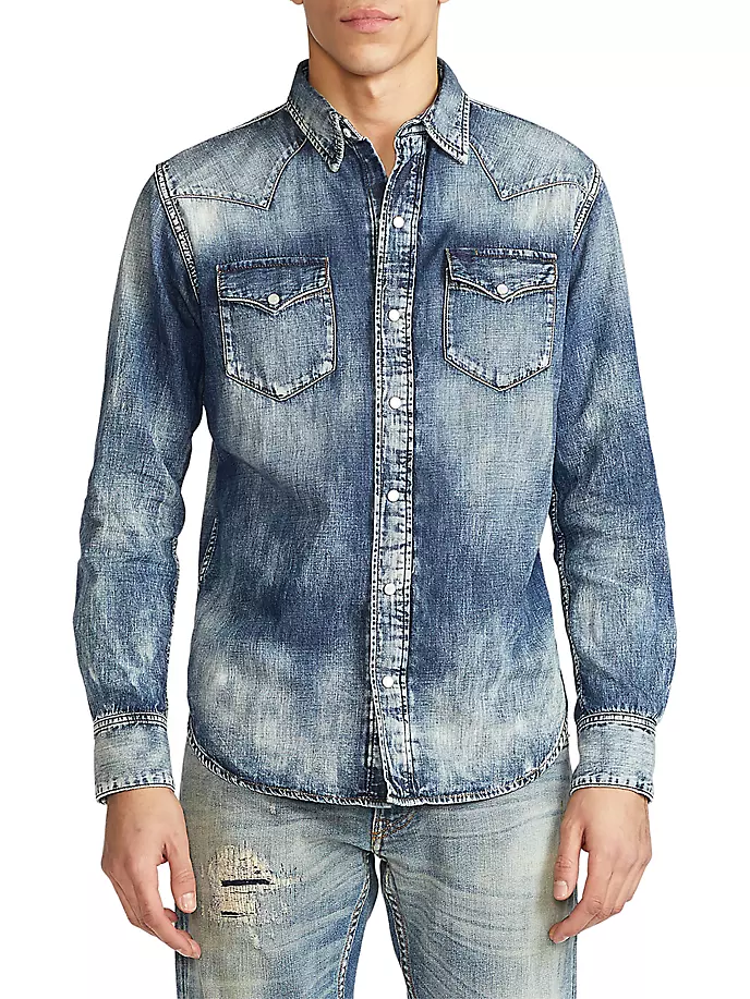 

Рубашка из смесового хлопка в стиле вестерн Ralph Lauren Purple Label, индиго
