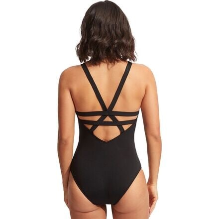 цена Цельный купальник Active Deep V Maillot — женский Seafolly, черный