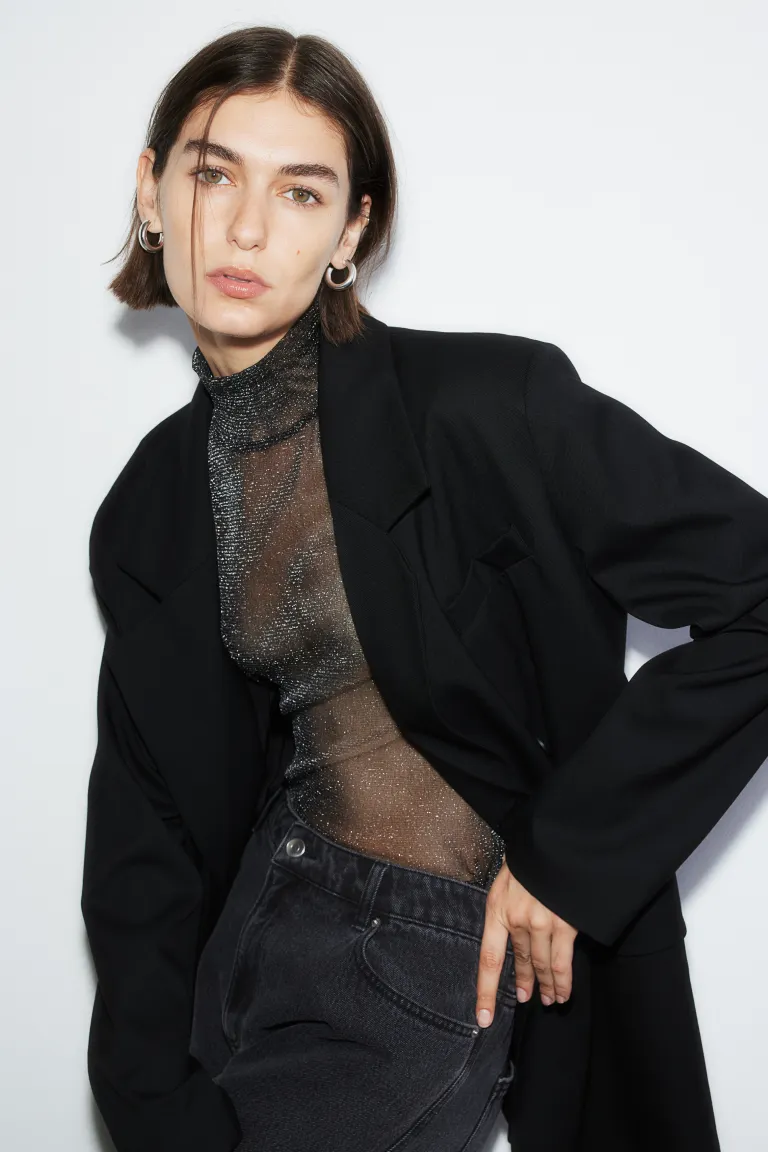 Блуза с воротником-поло H&M, черный блуза с воротником поло h