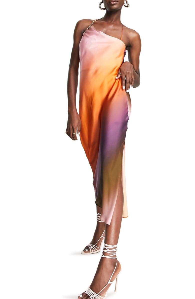 

Асимметричное атласное платье-комбинация Sunset TOPSHOP, ораньжевый