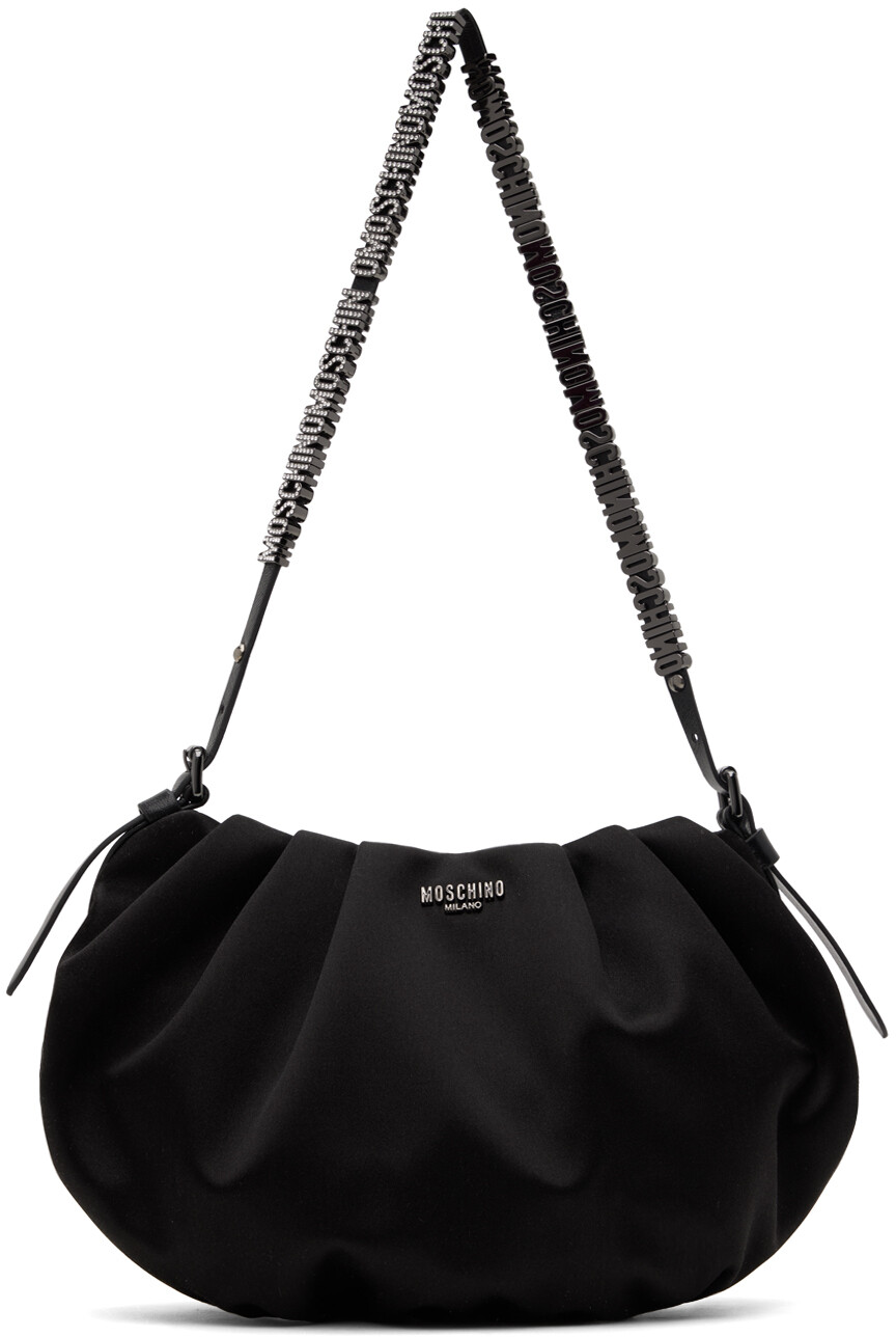 

Черная мини-сумка с надписями Moschino