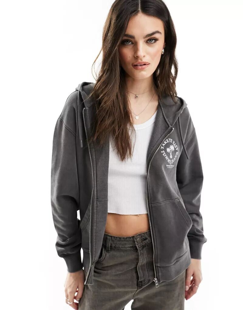 

Tommy Jeans – куртка свободного кроя с капюшоном черного цвета необычного дизайна, Серый