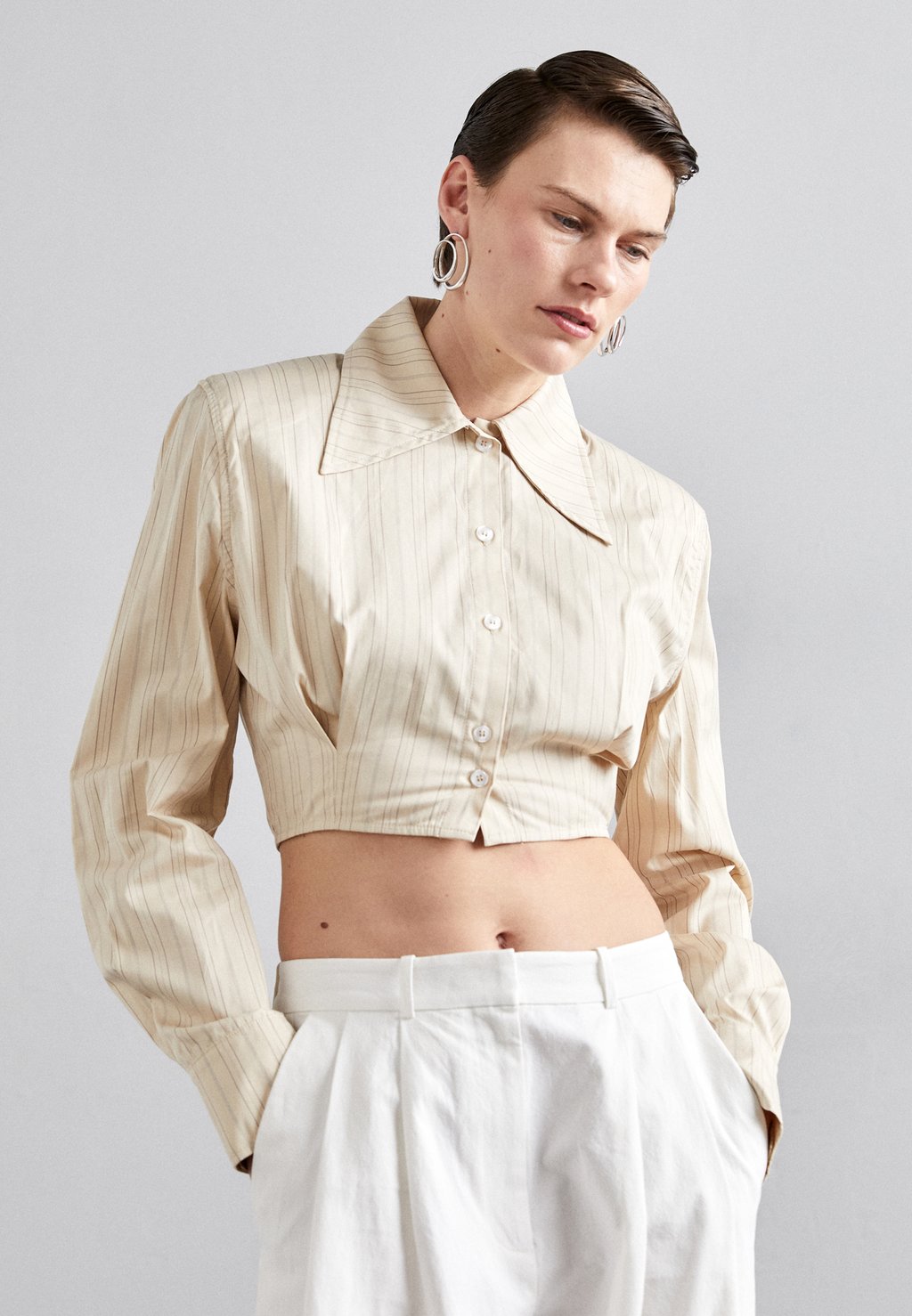 

Блузка-рубашка CROPPED Elleme, цвет striped mustard