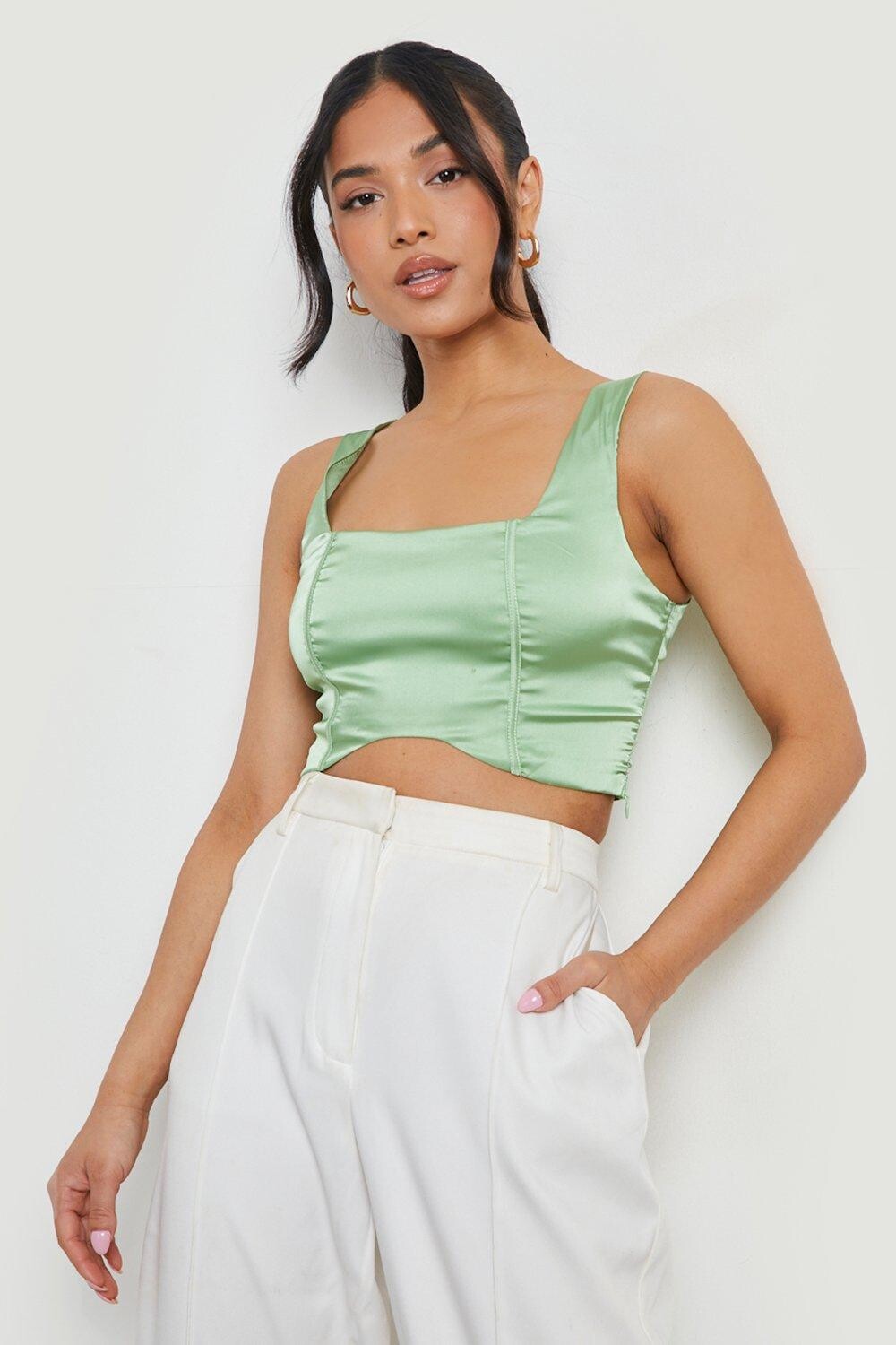 

Атласный корсетовый топ с квадратным вырезом Boohoo, зеленый