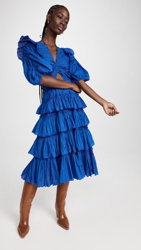 

Платье Sea Paco Solid Puff Sleeve Tiered, аква