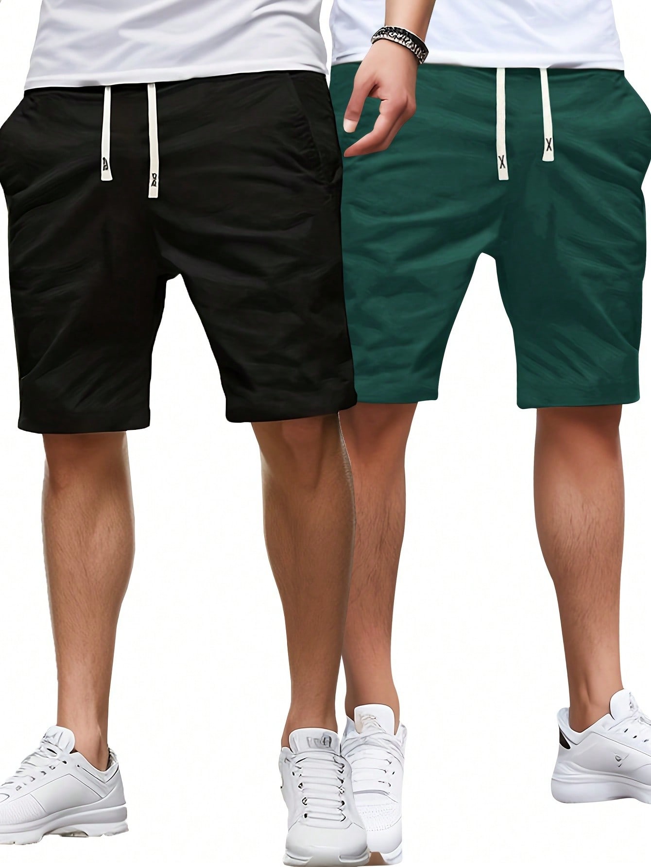 2 шт. Мужские однотонные повседневные шорты с завязками на талии, многоцветный