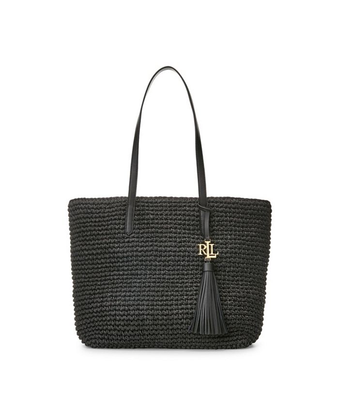 Соломенная сумка-тоут Whitney среднего размера, связанная крючком Lauren Ralph Lauren, черный соломенная сумка среднего размера бежевый