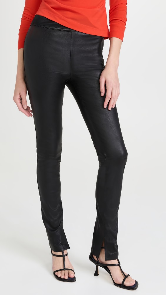 

Брюки Helmut Lang Slit Leather, черный