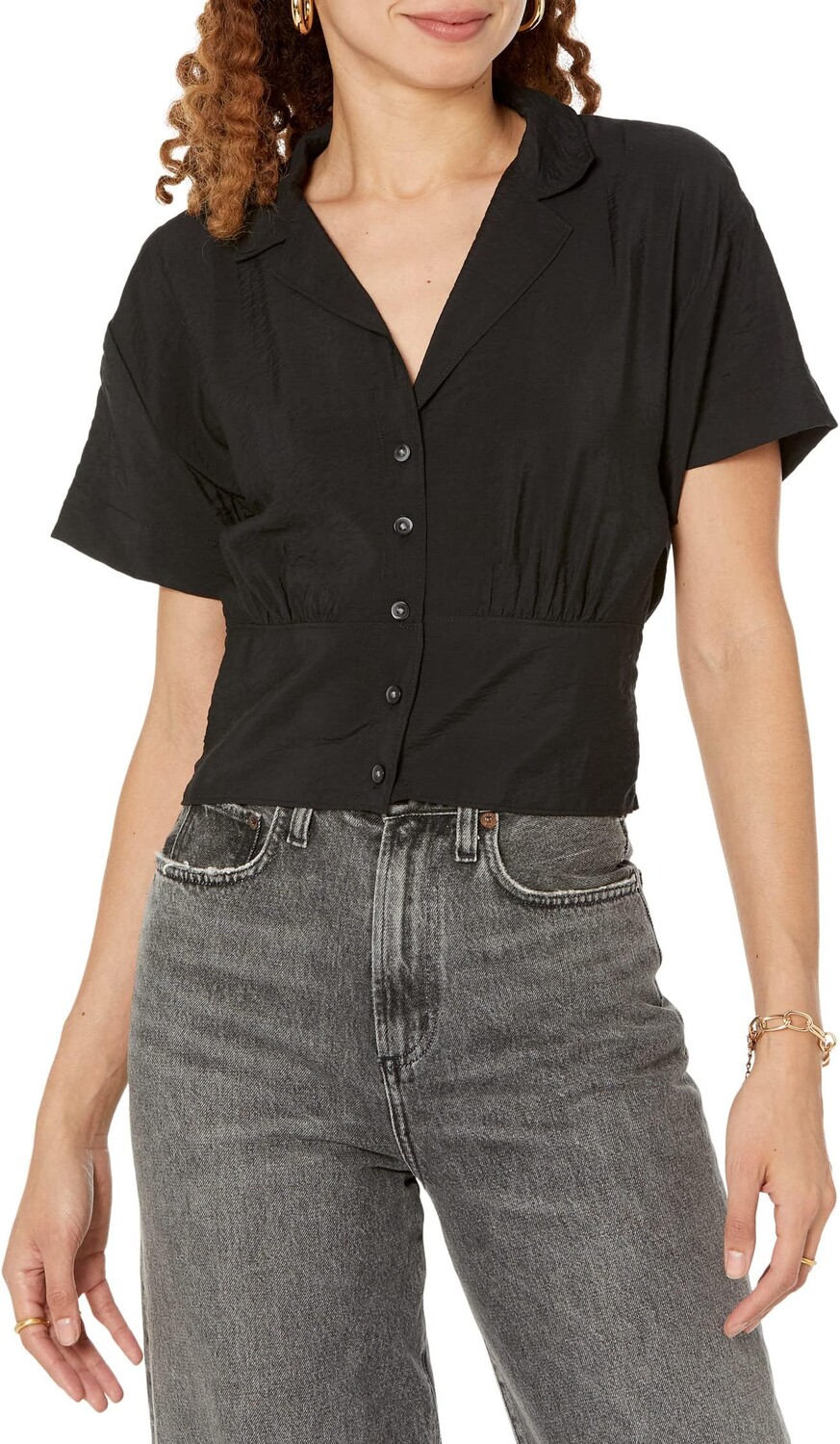 

Топ на пуговицах с драпировкой и полосками внизу Madewell, цвет True Black