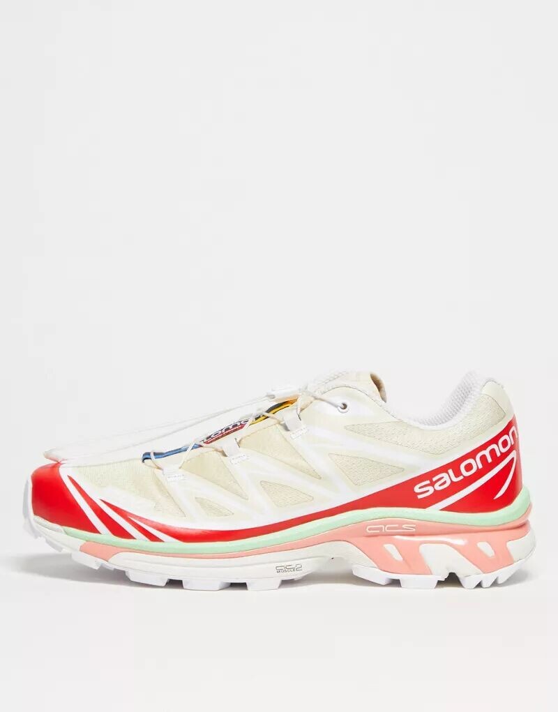 

Кроссовки унисекс Salomon XT-6 песочного цвета и красного мака, Белый