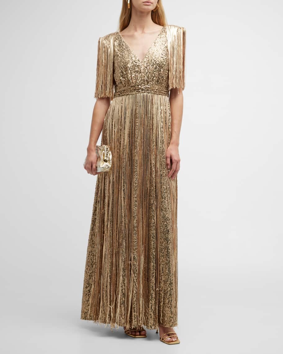 

Платье с V-образным вырезом и пайетками Badgley Mischka Collection