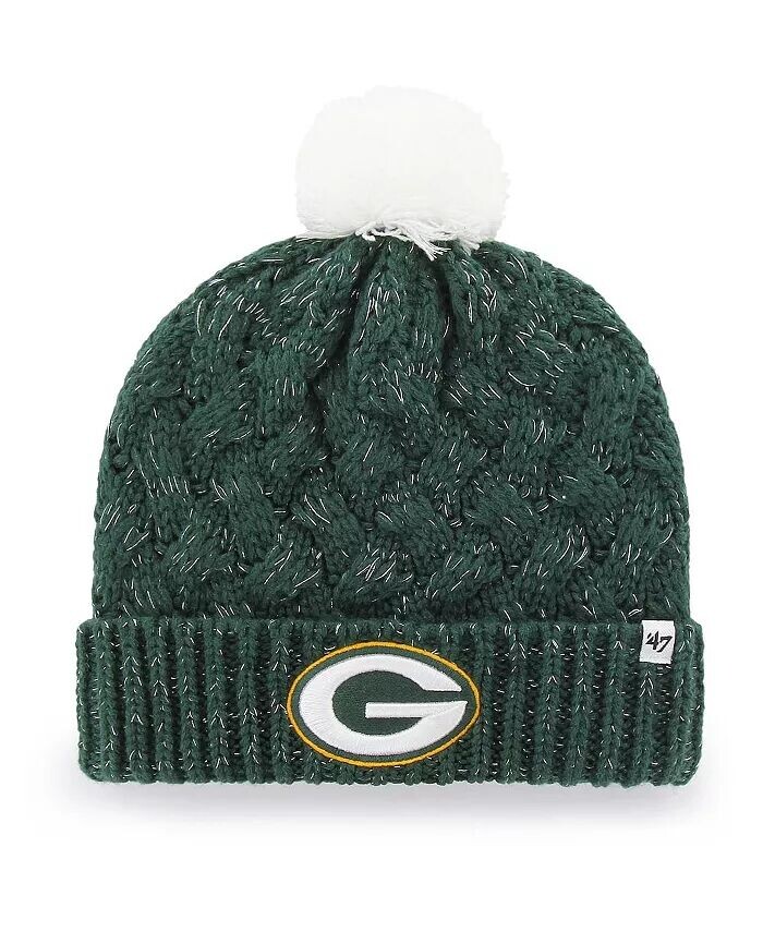 

Женская зеленая вязаная шапка с манжетами и помпоном с логотипом Green Bay Packers Fiona '47 Brand, зеленый
