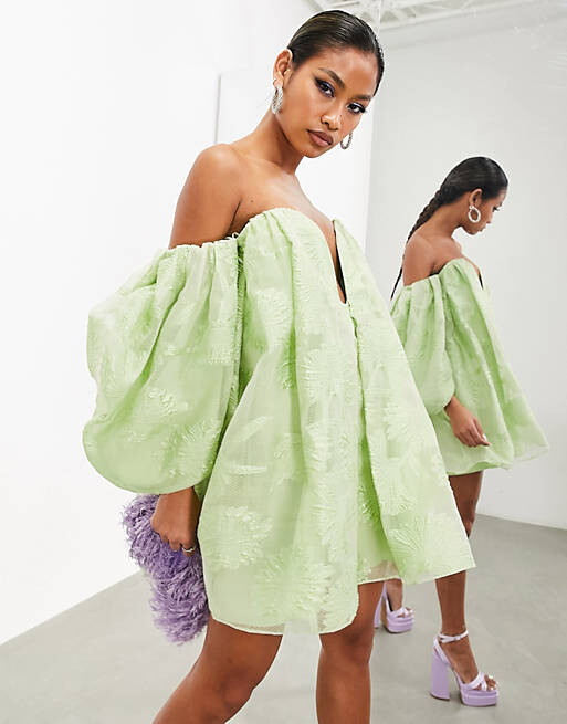 

Светло-зеленое жаккардовое платье мини с открытыми плечами ASOS EDITION, Зеленый