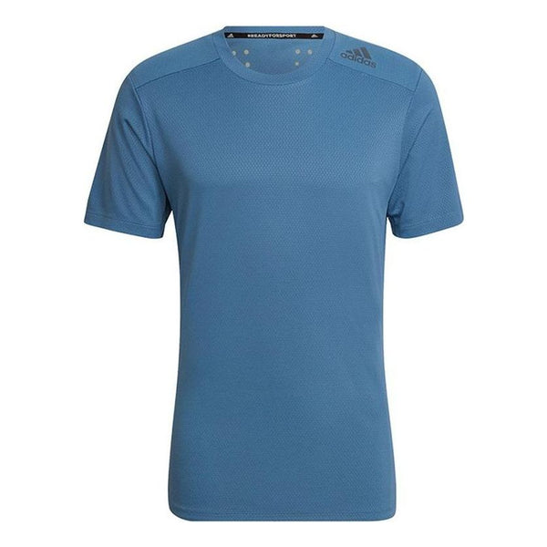 Футболка Men's adidas Stripe Logo Sports Training Round Neck Short Sleeve Navy Blue T-Shirt, синий