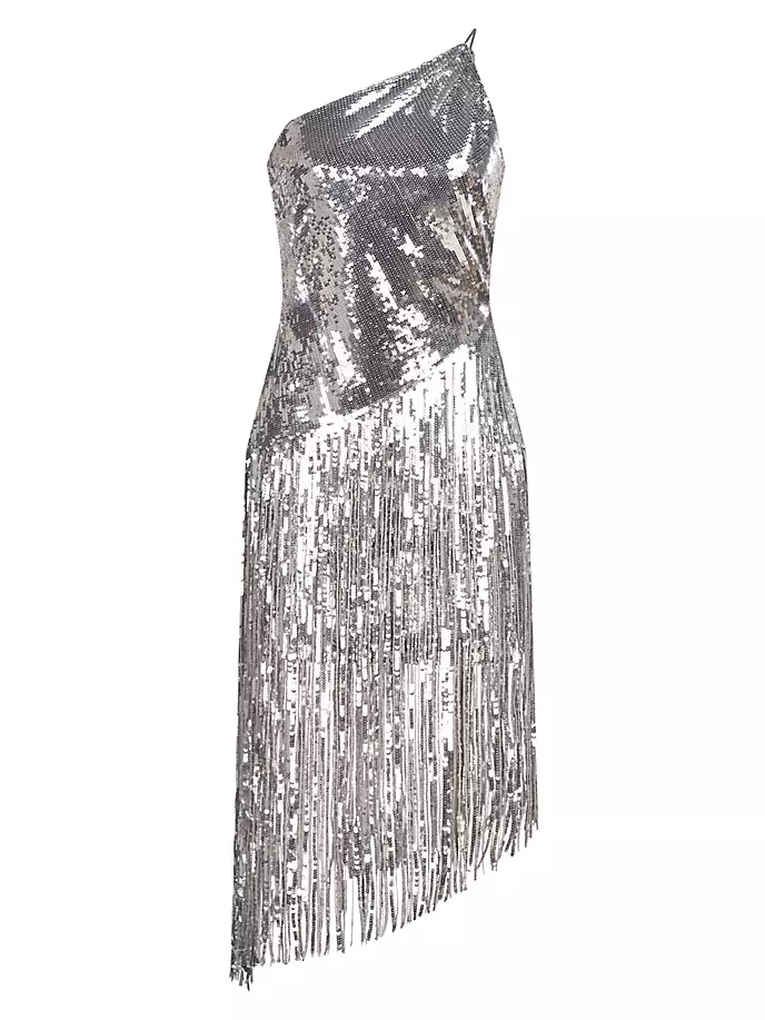 

Платье миди Tonya с бахромой и пайетками Halston, цвет chalk silver