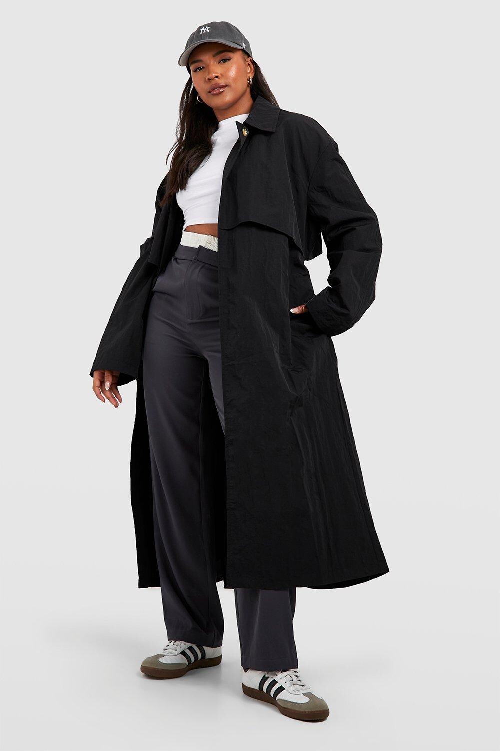 

Нейлоновый тренч с деталями на плечах Plus boohoo, черный