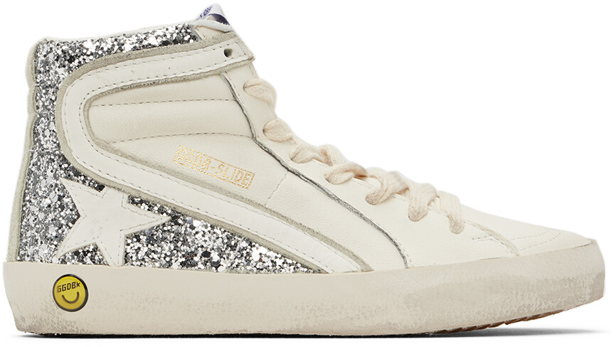 

Детские бело-серебряные шлепанцы Golden Goose