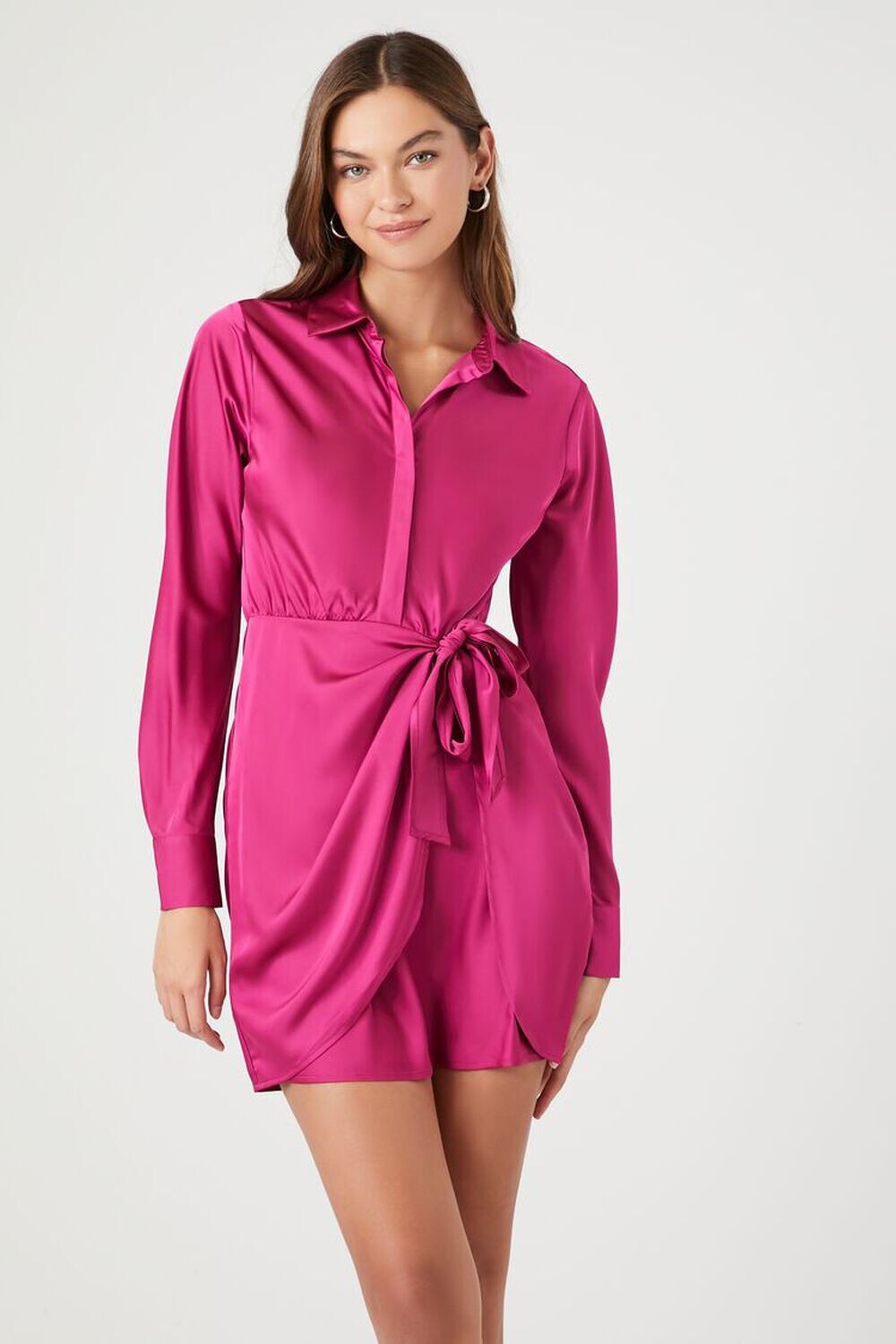 

Атласное мини-платье с запахом Forever 21, фуксия, Розовый