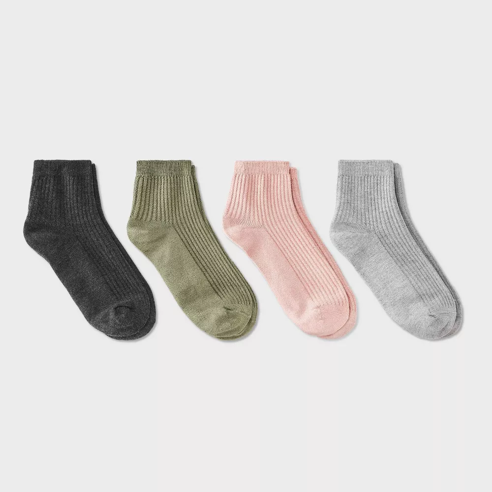 

Женские ультрамягкие повседневные носки в рубчик, 4 пары - Auden, цвет Green/Heather Gray/Pink