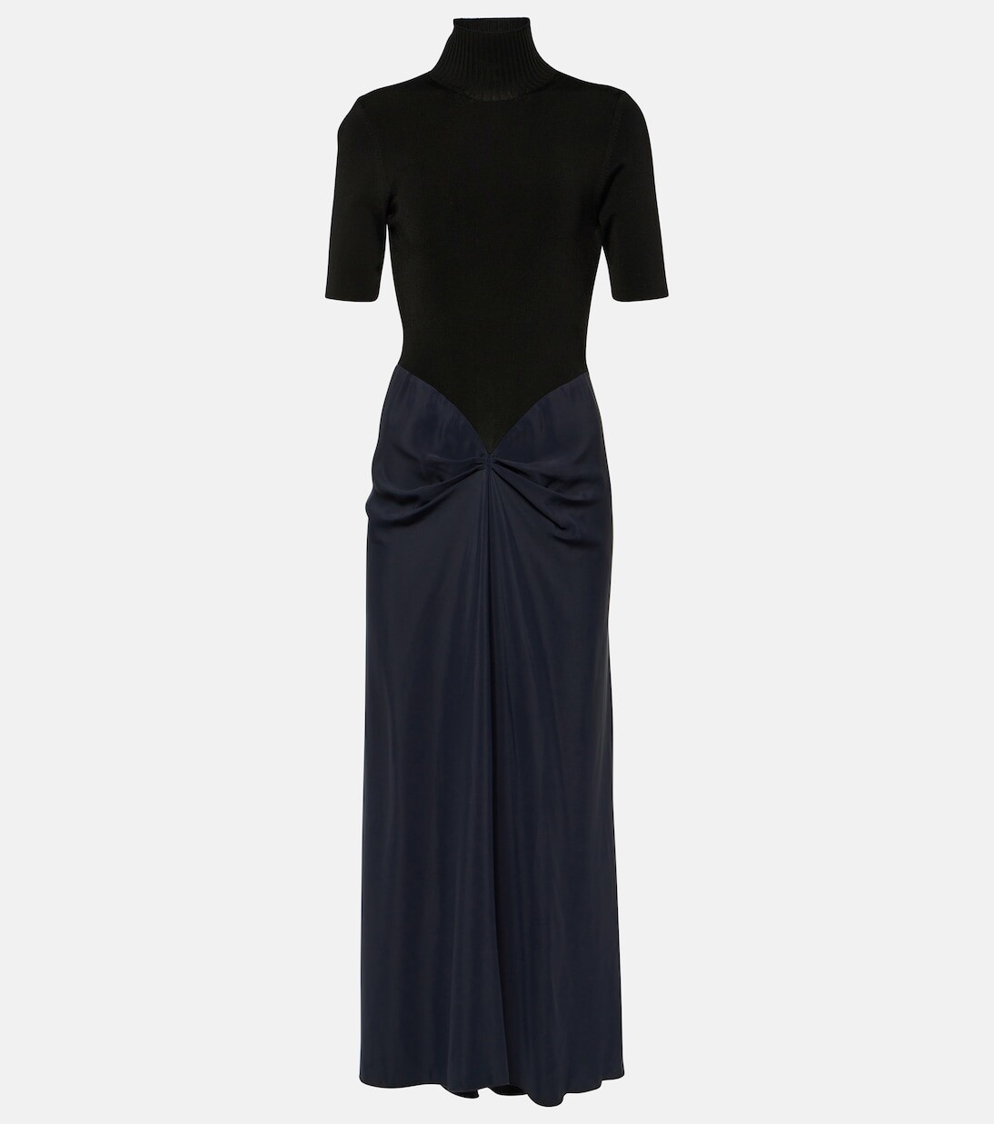 

Атласное платье макси со сборками Victoria Beckham, черный