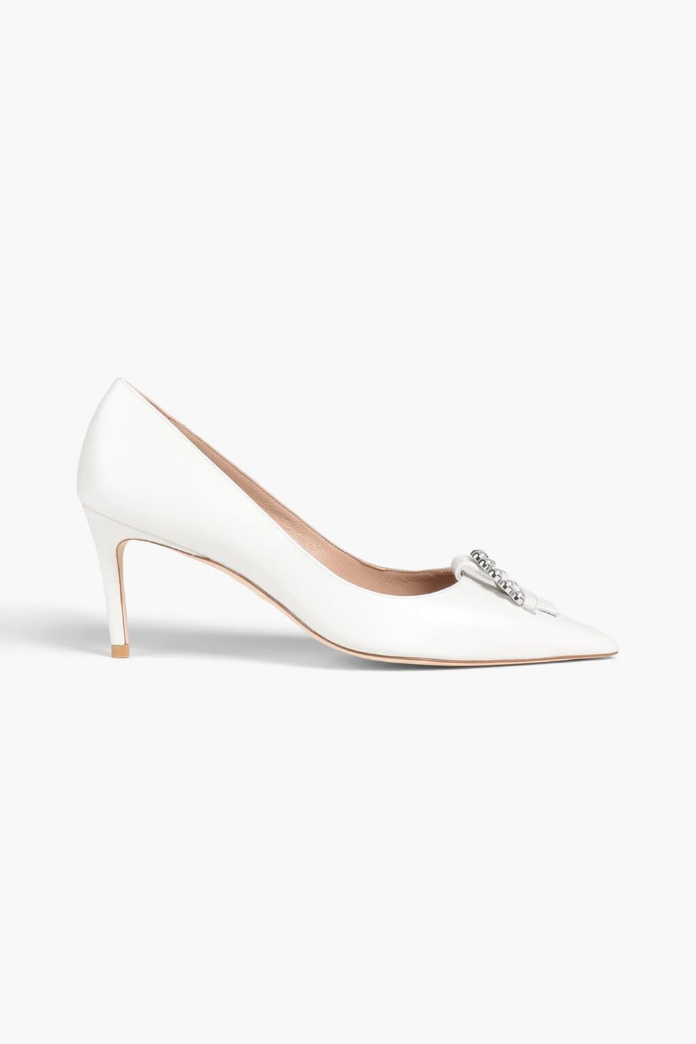 

Кожаные туфли Pearl Buckle 75 с украшением Stuart Weitzman, слоновая кость