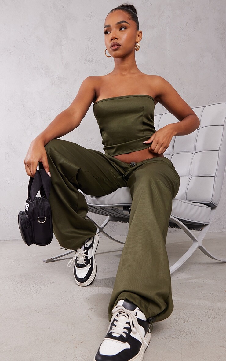 

PrettyLittleThing Корсетный топ из твила цвета хаки