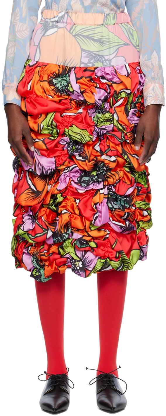 Разноцветная юбка-миди с цветочным принтом Comme Des Garcons