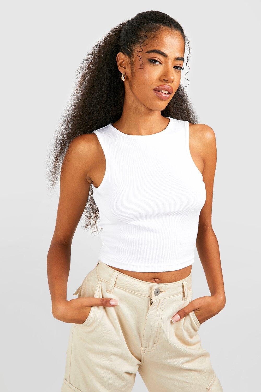 

Жилет basic rib racer neck Boohoo, белый