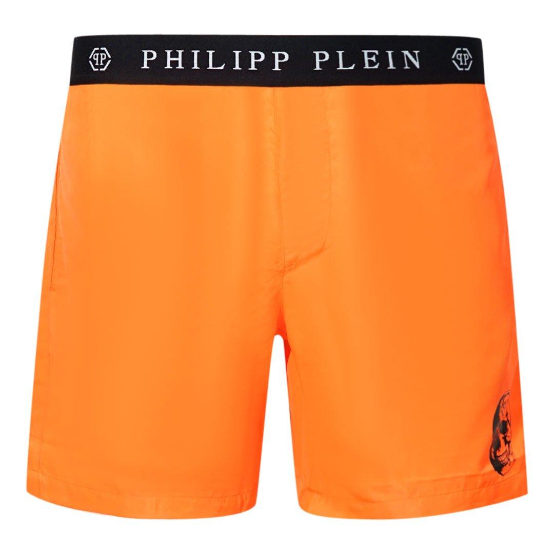 Оранжевые шорты для плавания с фирменным поясом Philipp Plein, оранжевый темно синие шорты для плавания с плавным логотипом philipp plein синий