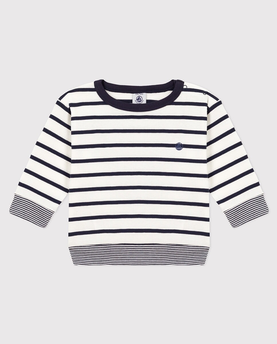 

Хлопковая футболка с длинными рукавами в полоску для малышей Petit Bateau, белый