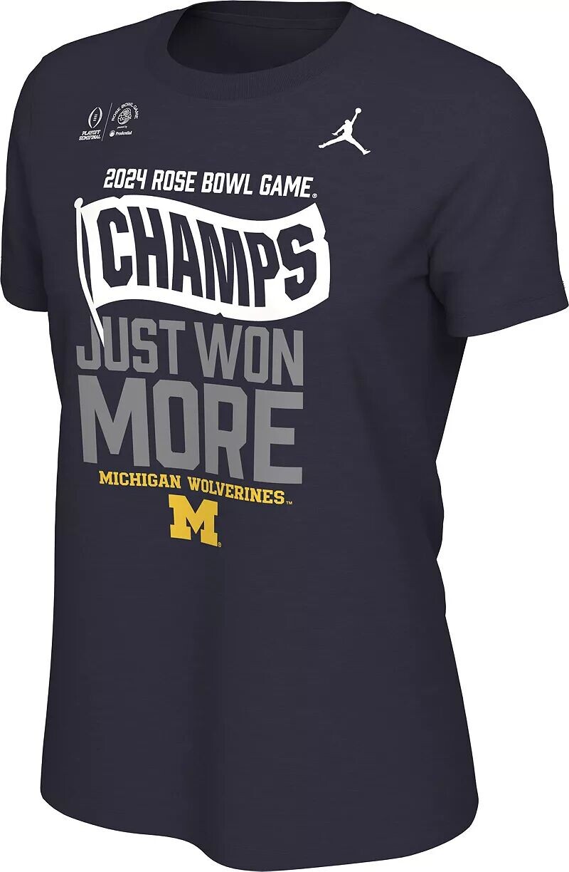 

Женская футболка Jordan 2023–2024 по студенческому футболу плей-офф Rose Bowl Champions Michigan Wolverines в раздевалке