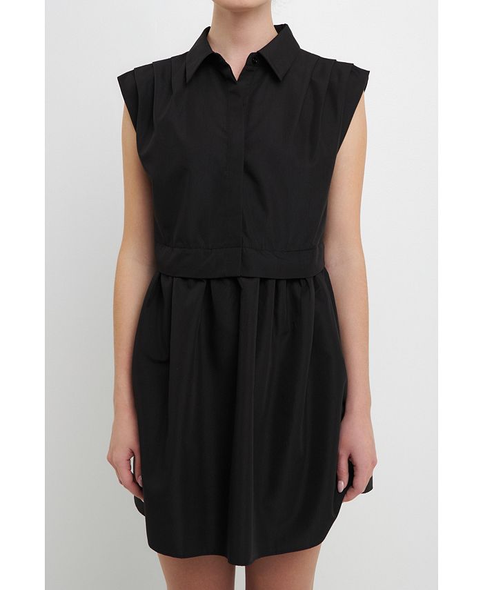 Женское платье-рубашка со складками на плечах English Factory, черный