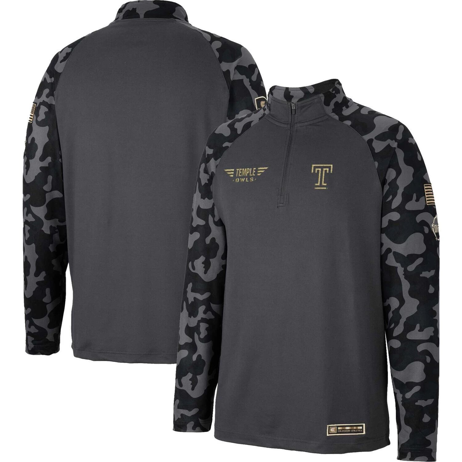 

Мужская темно-серая куртка Temple Owls OHT Military Appreciation Long Range с молнией на четверть длины реглан Colosseum, Серый