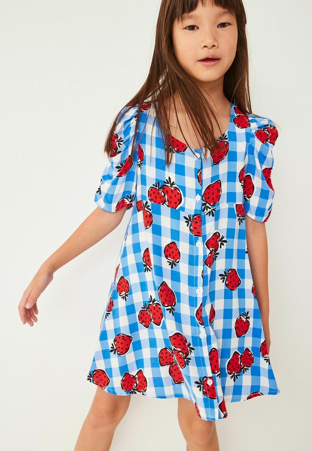 Дневное платье SHIRRED SLEEVE Next, цвет blue gingham strawberry