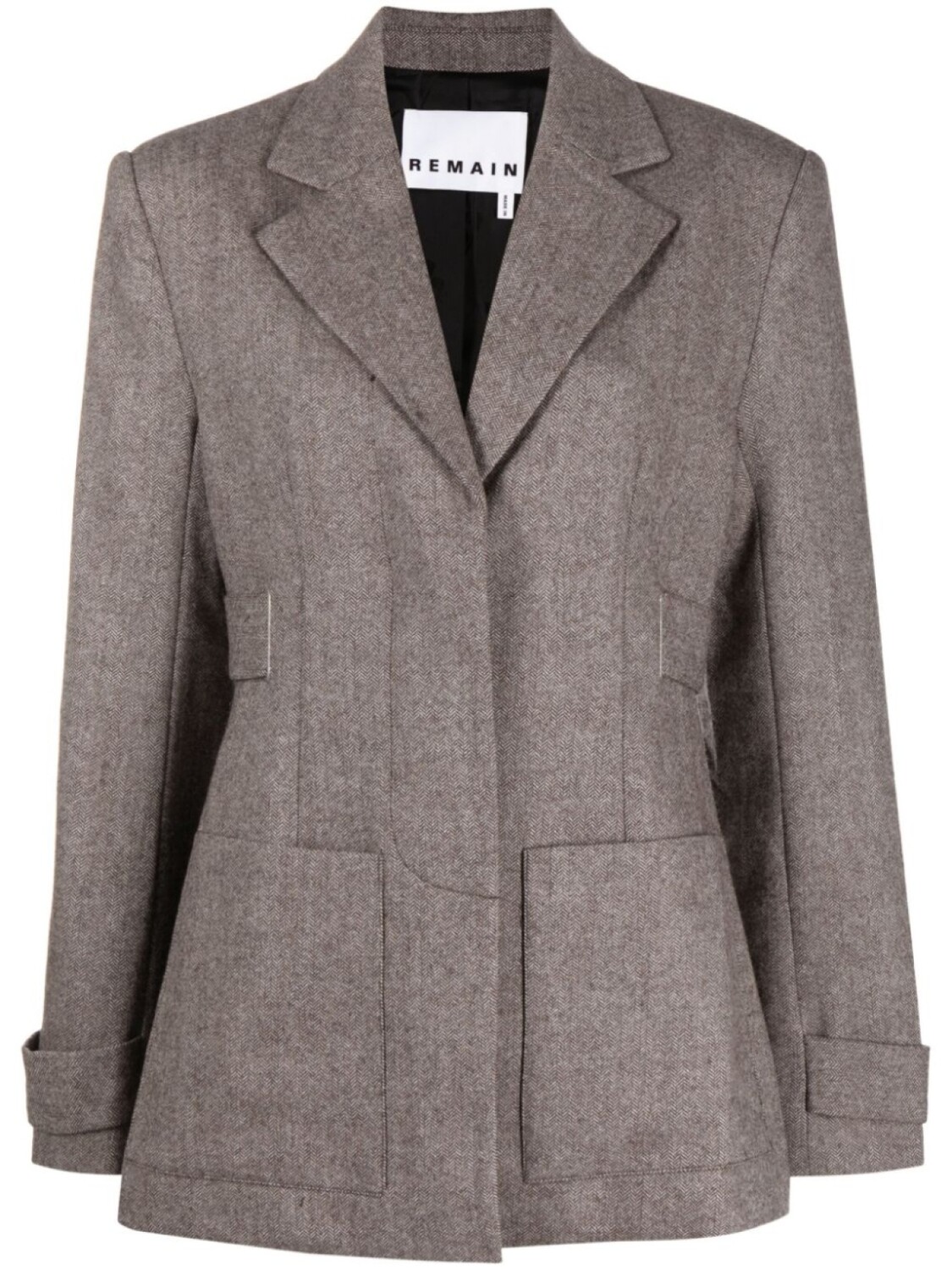 

REMAIN strap-detail herringbone blazer, коричневый