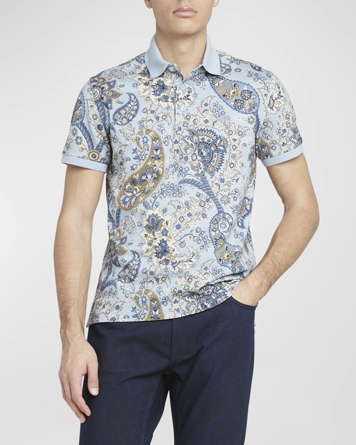 

Мужская рубашка-поло с принтом пейсли Etro, цвет Print On Pale Blue B