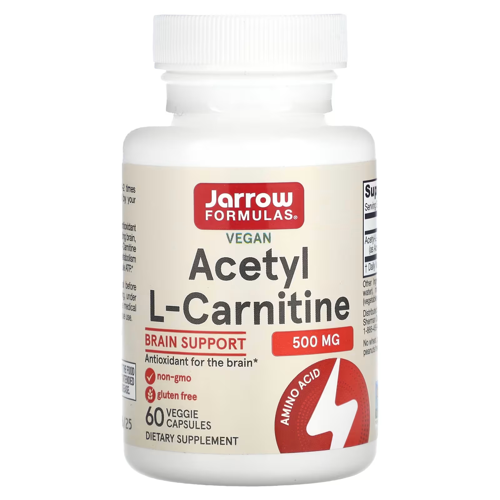 Ацетил L-карнитин 500 мг 60 растительных капсул Jarrow Formulas l лизин jarrow formulas l lysine 500 mg 100 шт