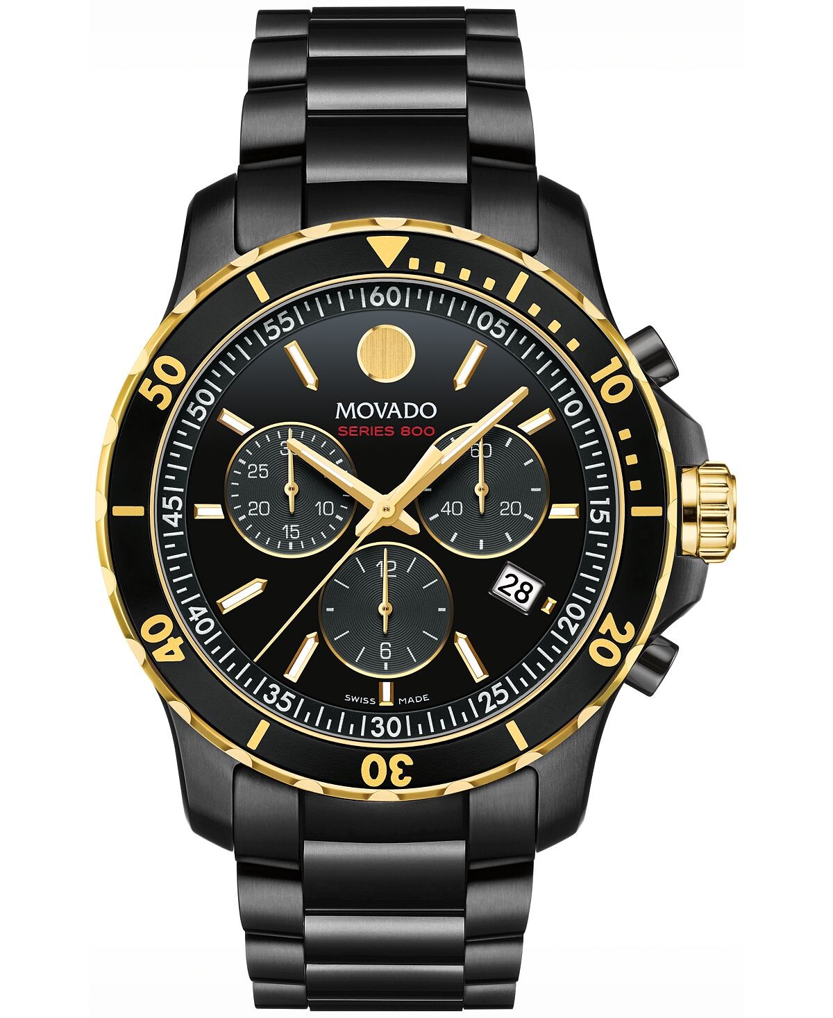 

Мужские часы Series 800 Swiss Quartz Chrono, черные с физическим осаждением из паровой фазы (PVD), 42 мм Movado