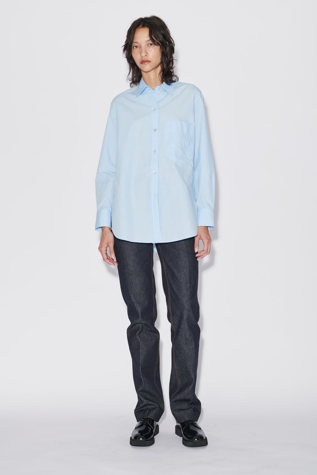 

Рубашка из поплина с карманом Zw Collection ZARA, синий