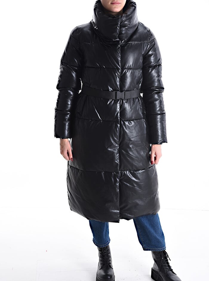 

Пуховик с поясом и карманами Rollneck, черный