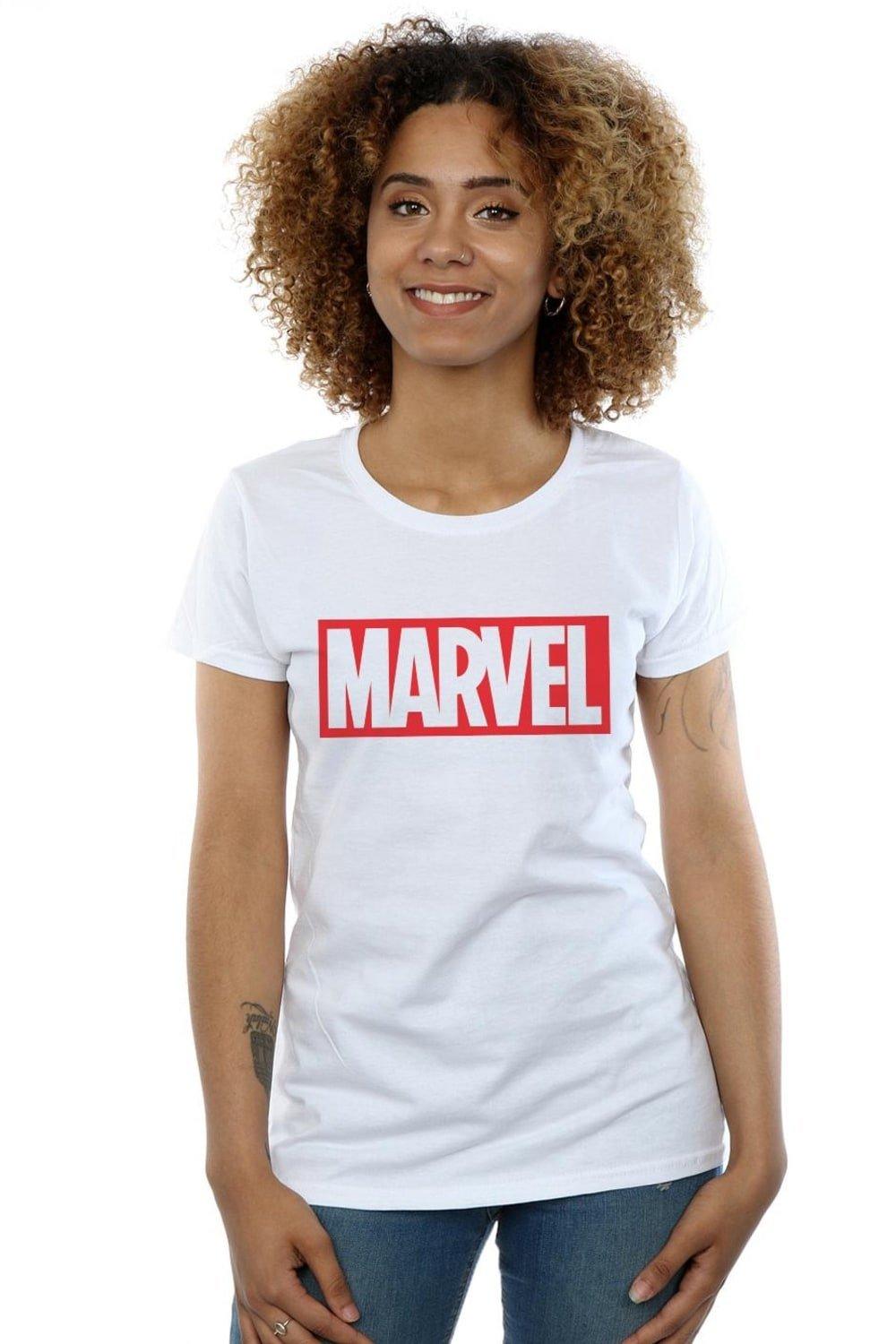 хлопковая футболка с логотипом box marvel белый Классическая хлопковая футболка с логотипом Marvel Comics, белый