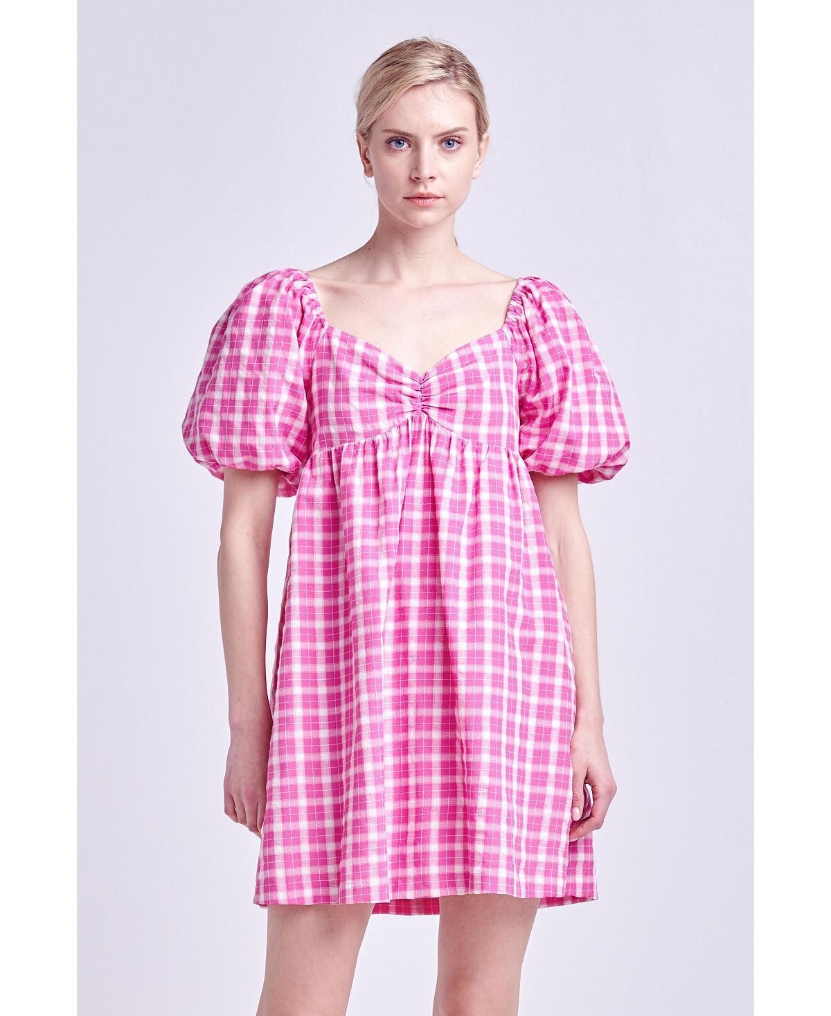

Женское льняное платье в клетку Sweetheart Baby Doll English Factory, розовый