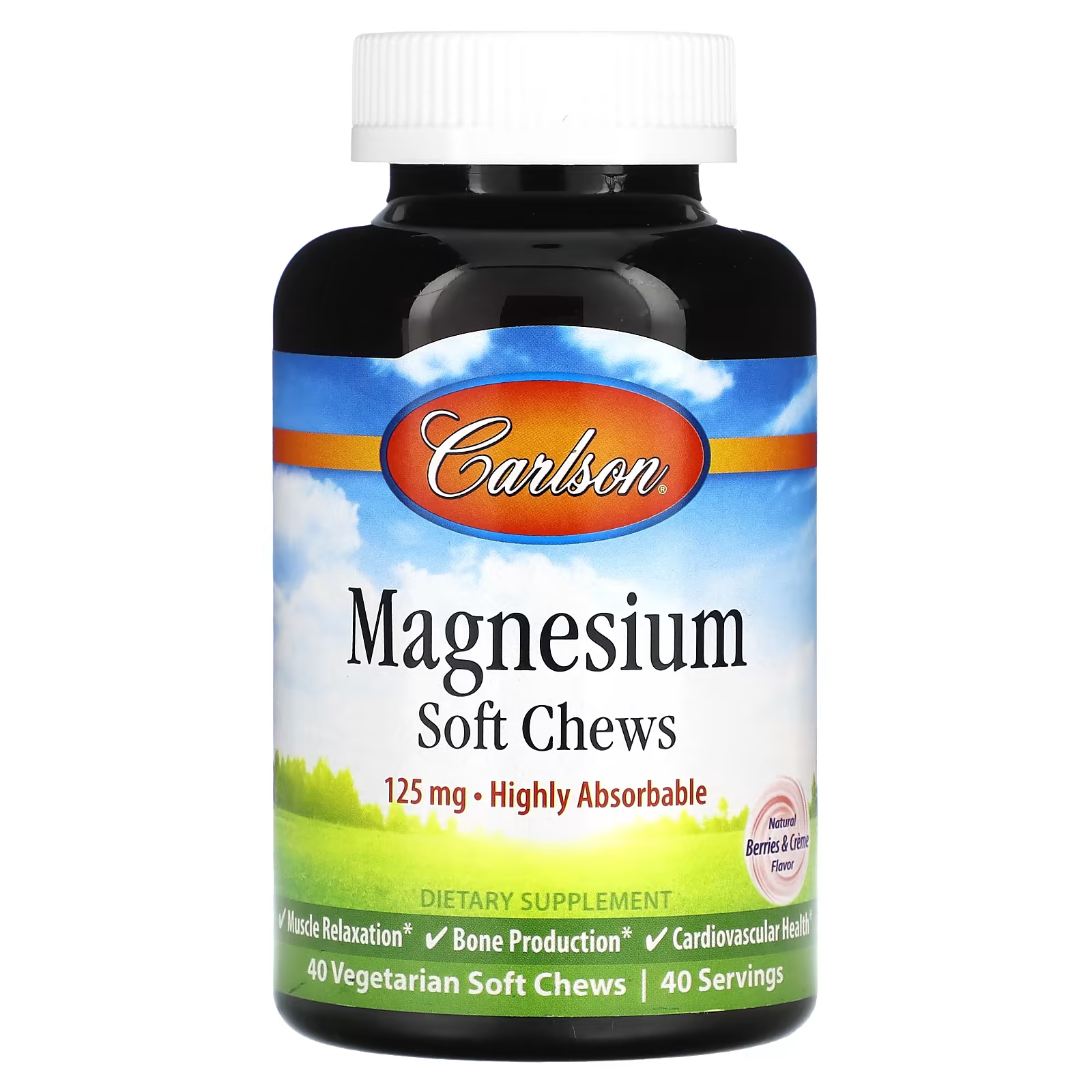 Магний Carlson с ягодно-кремовым вкусом 125 мг, 40 таблеток пищевая добавка neocell collagen beauty soft chews fruit punch 60 мягких жевательных конфет