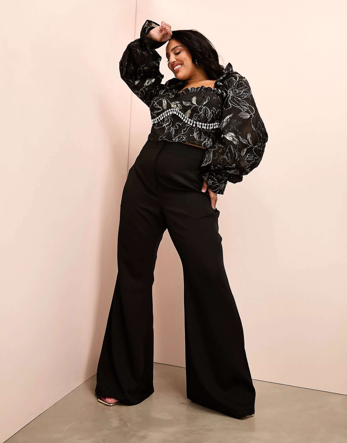

Черные сексуальные брюки-клеш ASOS LUXE Curve, Черный, Черные сексуальные брюки-клеш ASOS LUXE Curve