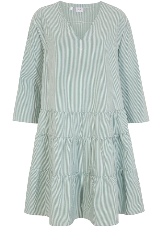 Короткое платье-рубашка в тонкую рубчиковую структуру рукава 3/4 Bpc Bonprix Collection, зеленый футболка cherubino размер 104 56 зеленый
