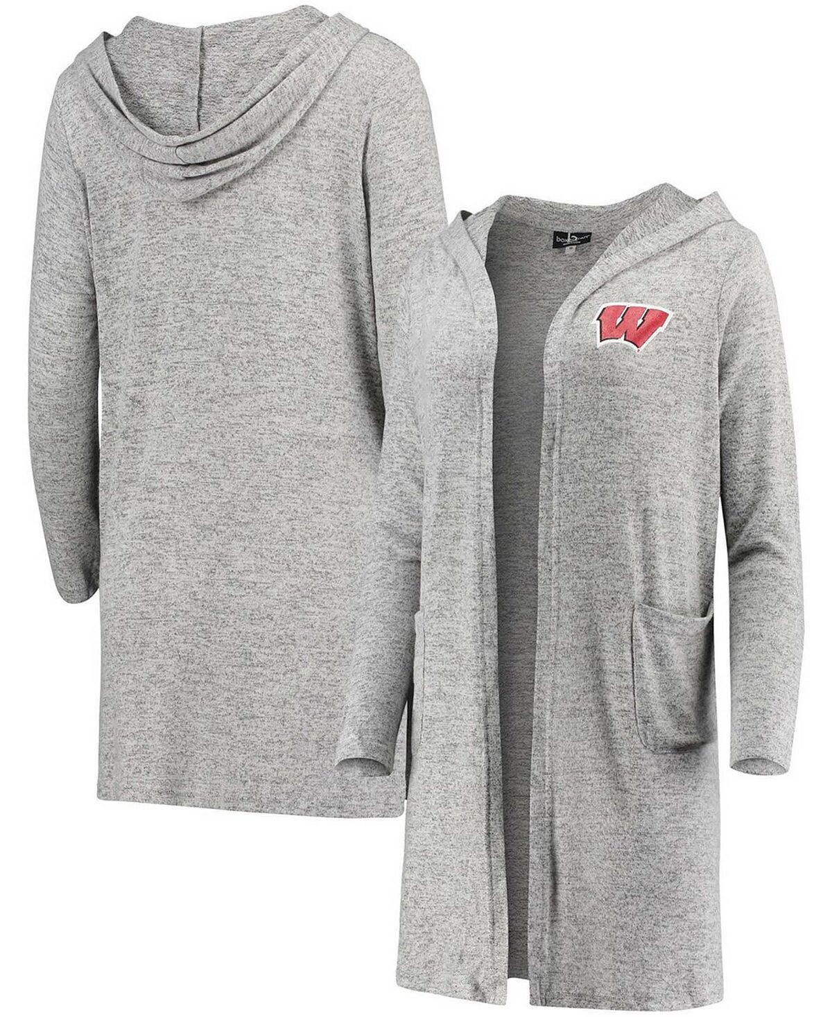 

Женский серый кардиган Wisconsin Badgers Cuddle Soft Duster Tri-Blend с капюшоном Boxercraft
